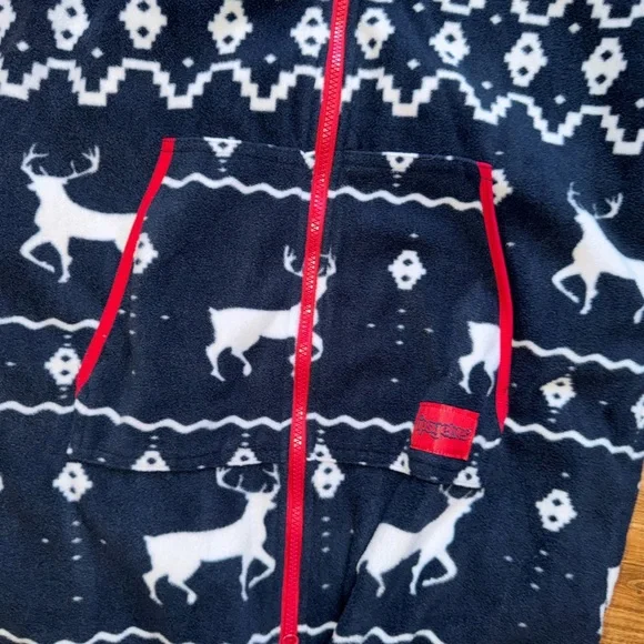 TIPSY ELVES Blue Reindeer Fleece Hooded One Piece Jumpsuit Pajamas Men's XL - Picture 4 of 6